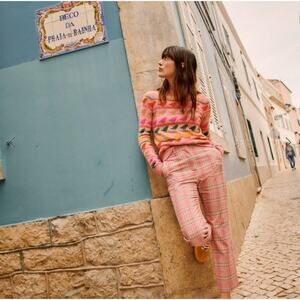 Boden Edie Fair IIsle Sweater Pink Birds Sz M